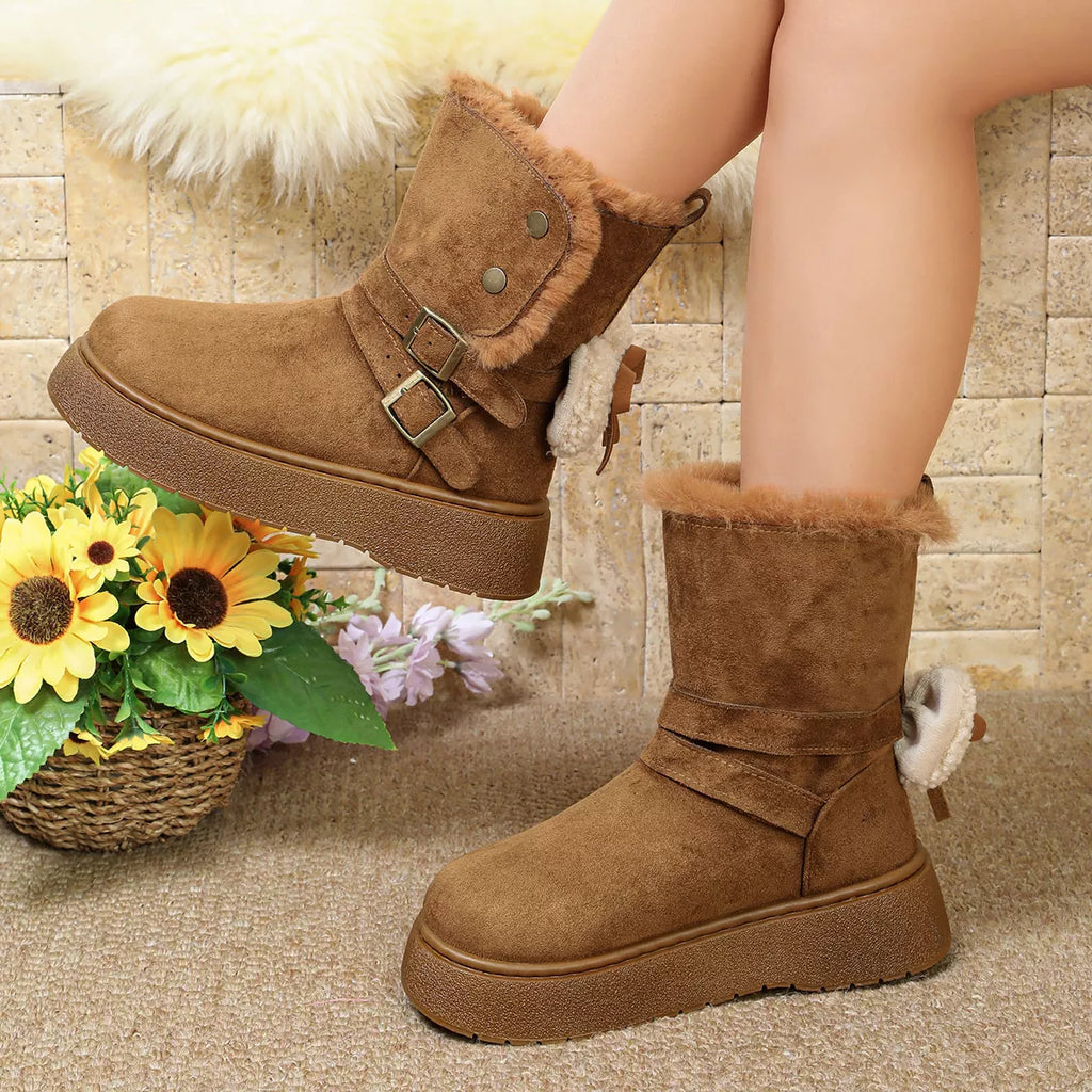Round Toe Platform Boots in Camel, view 3