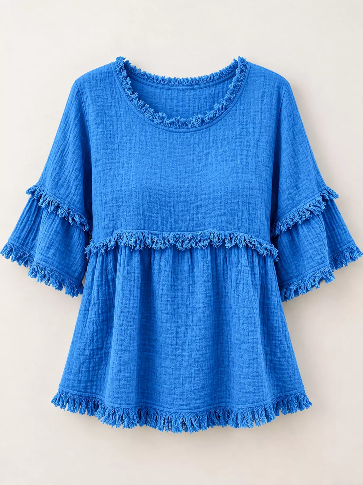 Full Size Frayed Edge Textured Blouse Plus Size, view 29