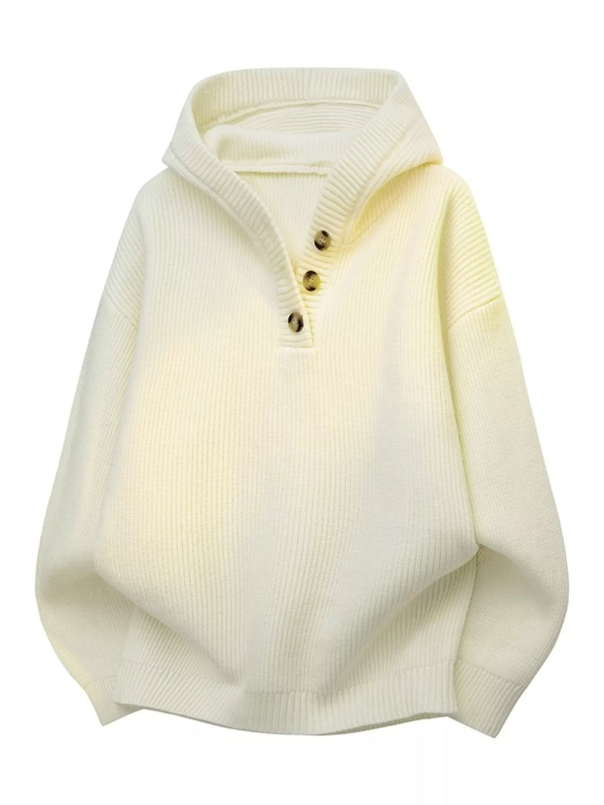 Men's Plus Size Button Detail Hooded Sweater - Lilixa.store