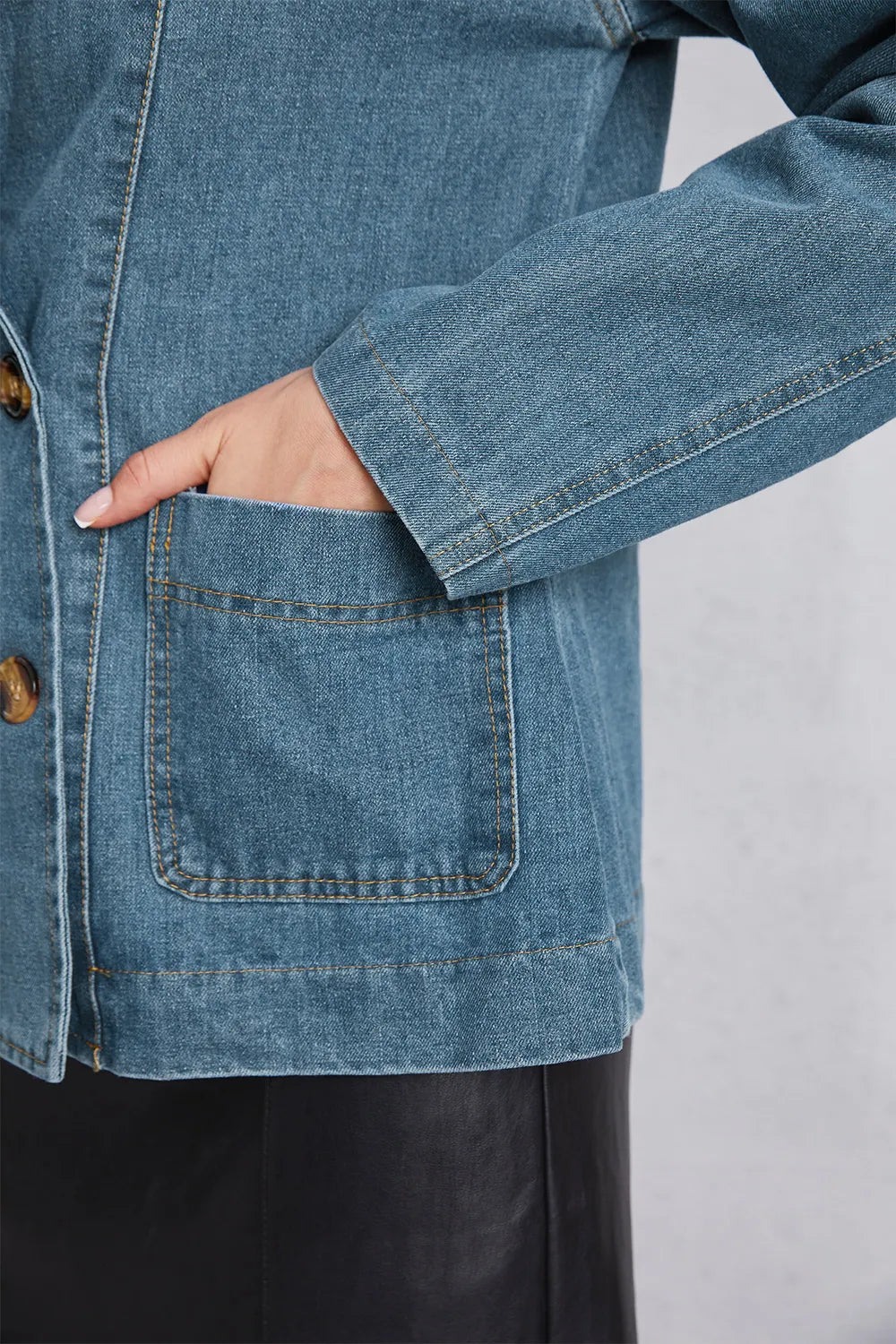 Pocketed Button Up Denim Jacket, view 10