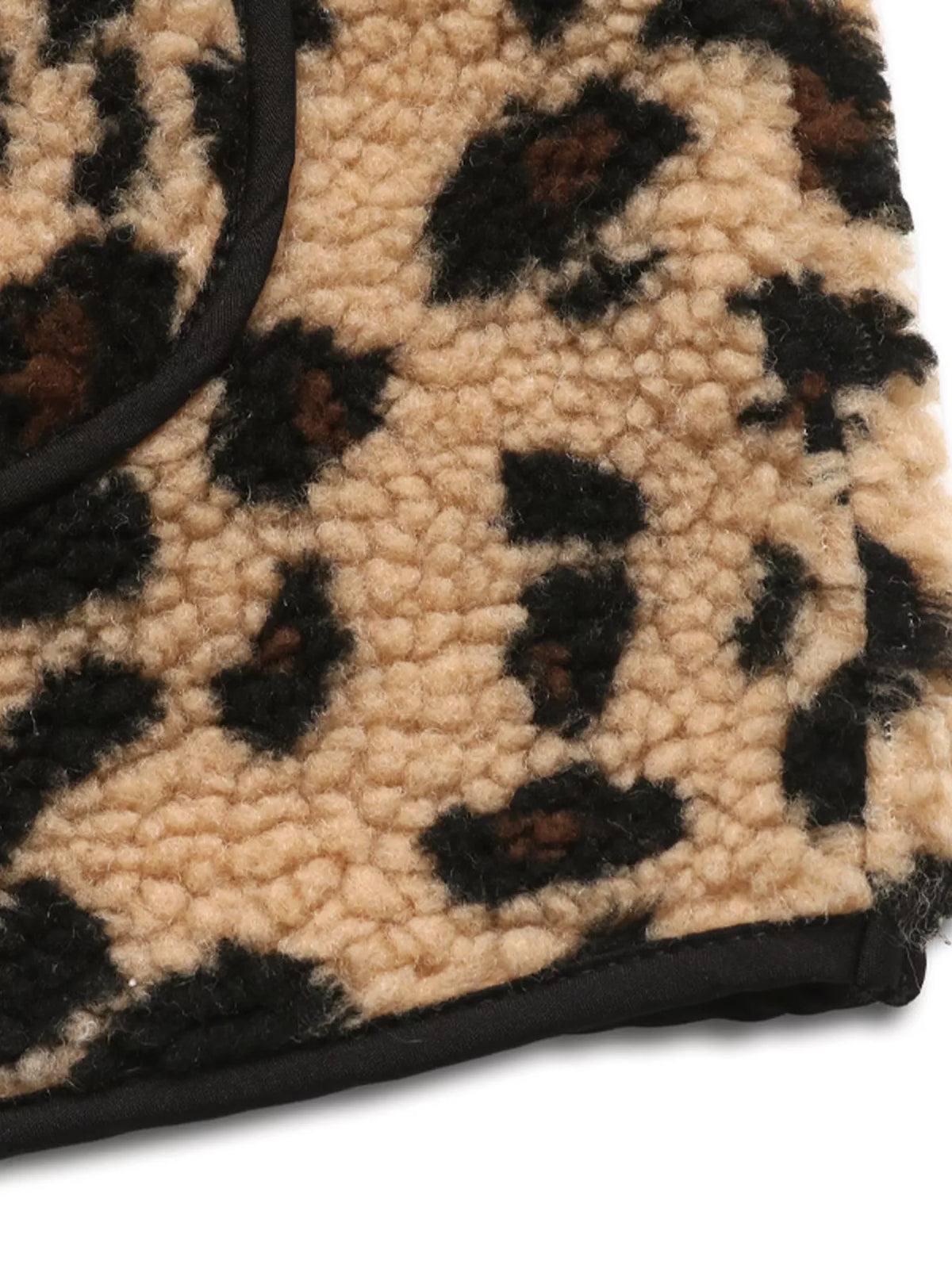 Leopard Fleece Vest Coat with Pockets in Coffee Brown, view 9