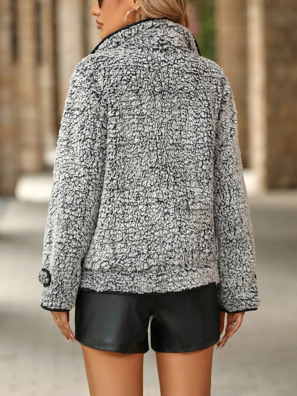 Fuzzy Pocketed Button Up Jacket - Lilixa.store