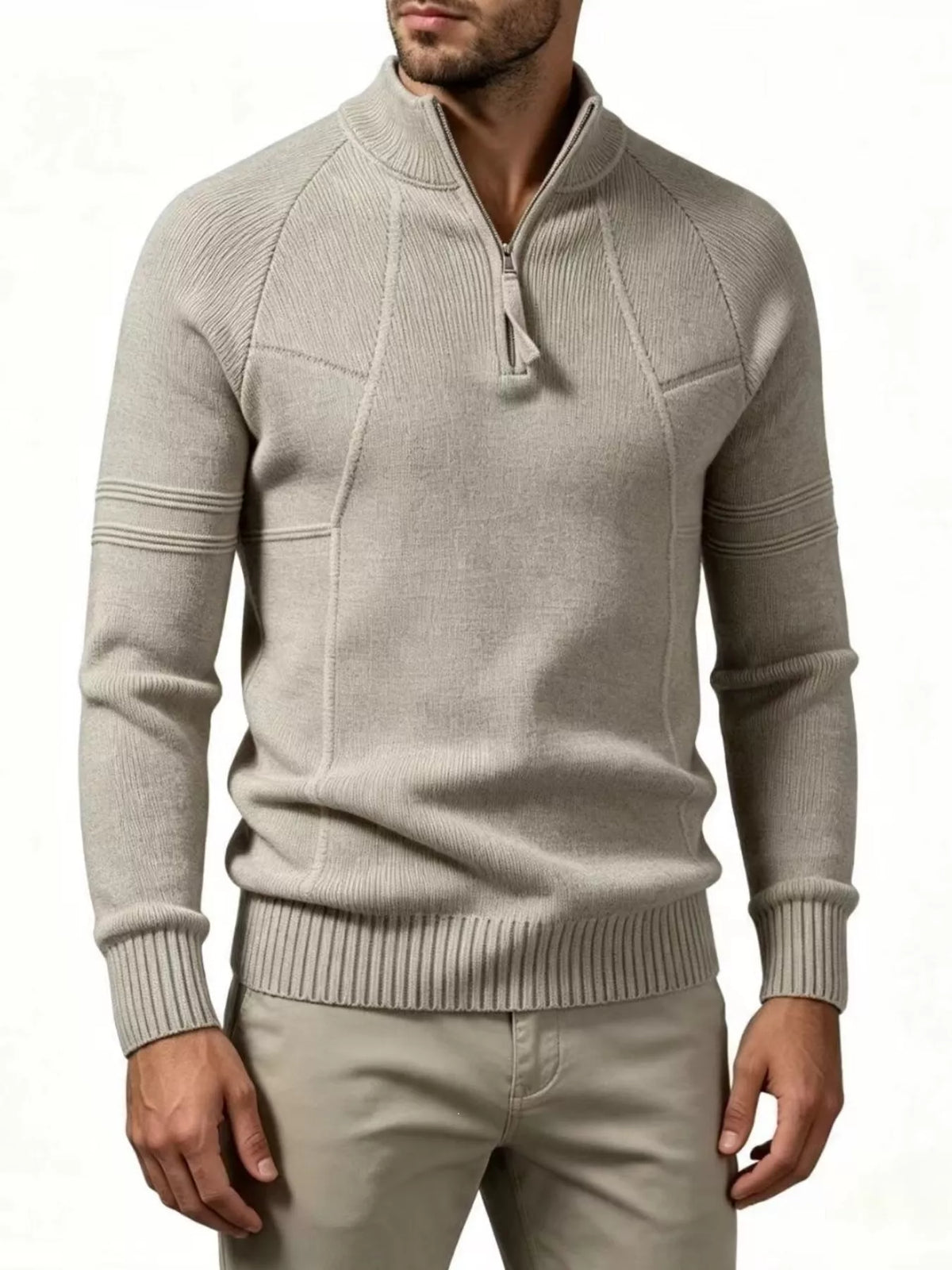 Men's Plus Size Quarter-Zip Ribbed Knit Sweater - Lilixa.store