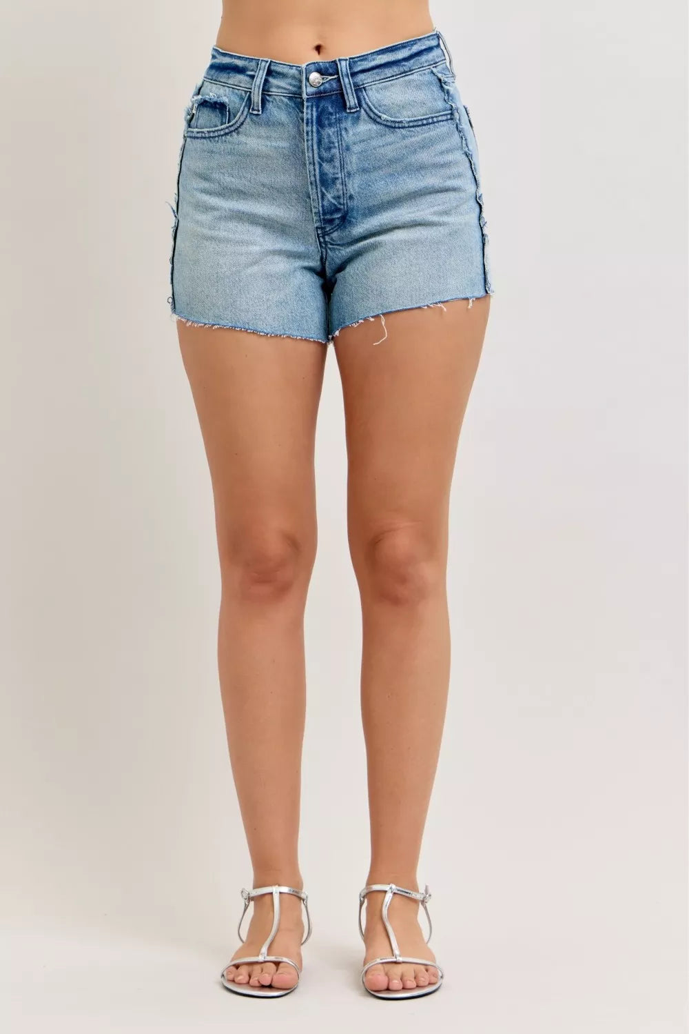 Judy Blue Hw Rigid Magic Cut Off Denim Shorts with Raw Side Seams - Lilixa.store