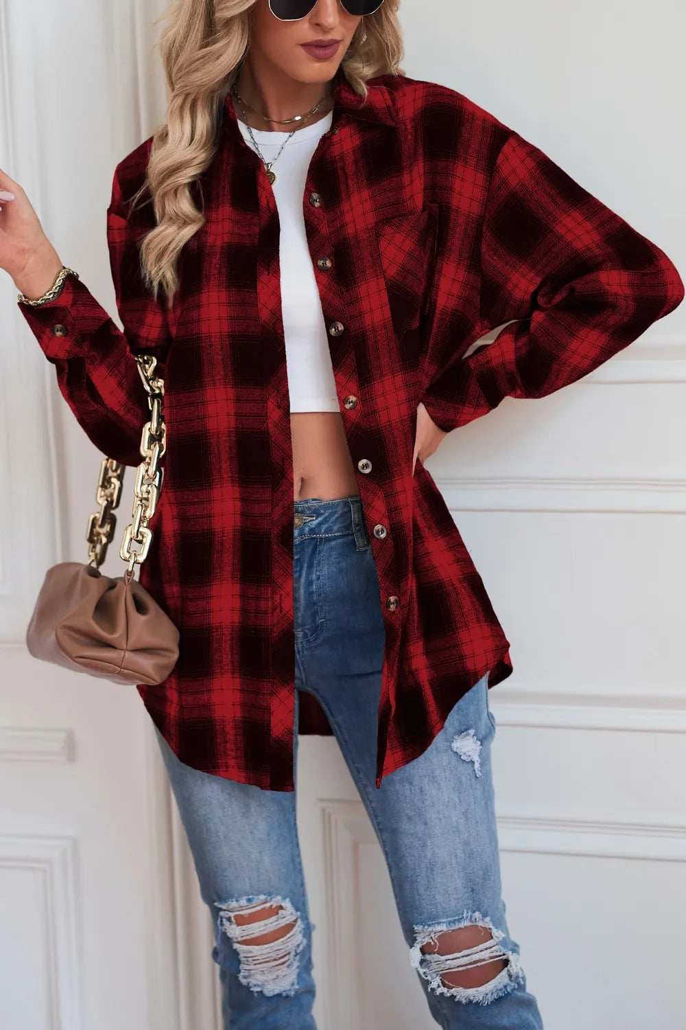 Plaid Button Up Dropped Shoulder Outerwear - Lilixa.store