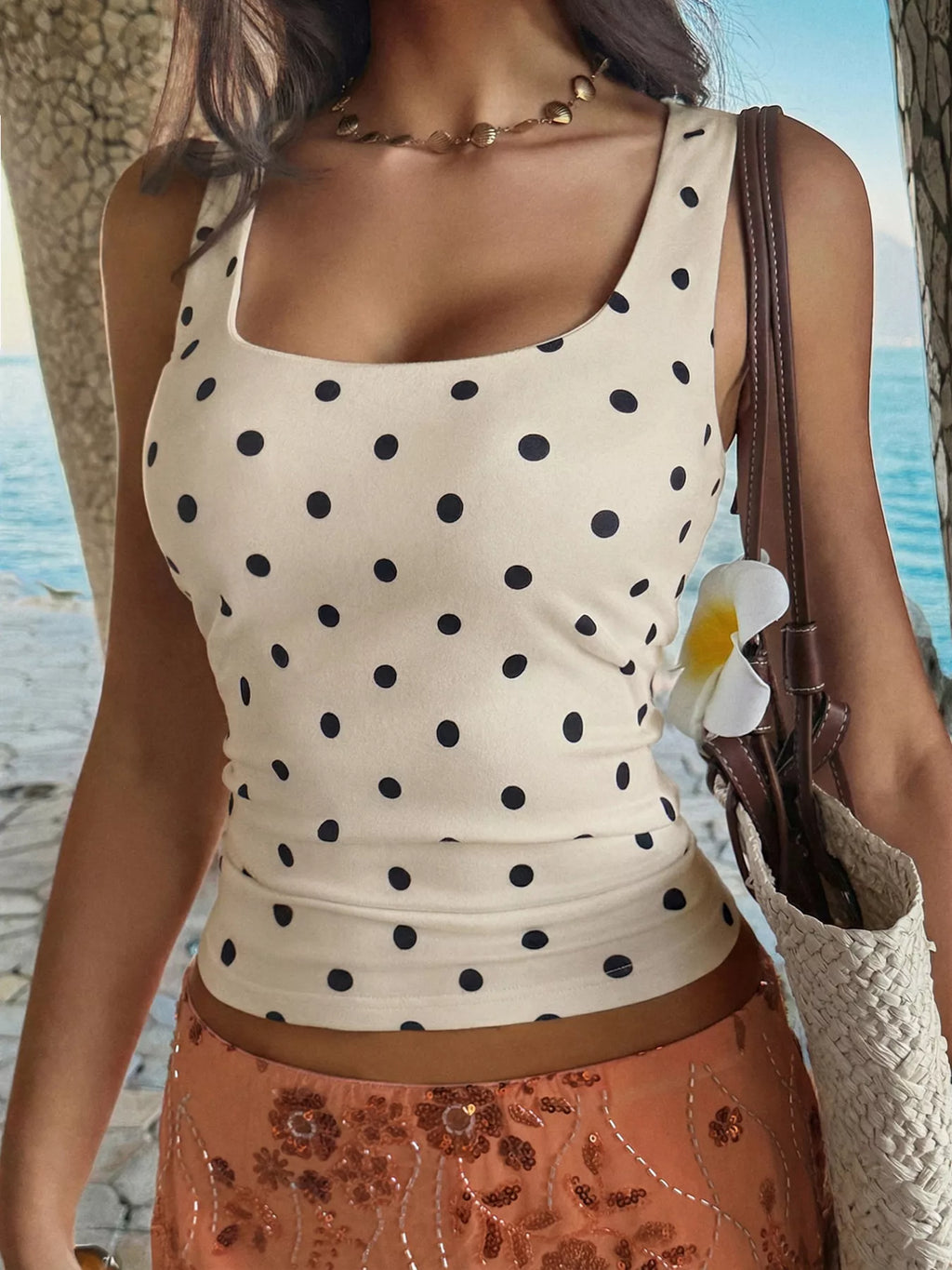 Polka Dot Scoop Neck Tank - Lilixa.store