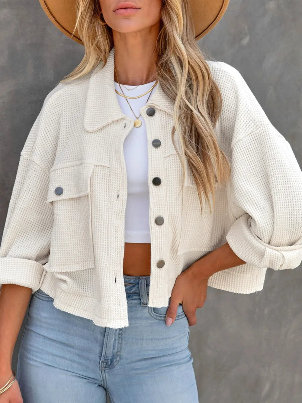Button Up Long Sleeve Jacket in White