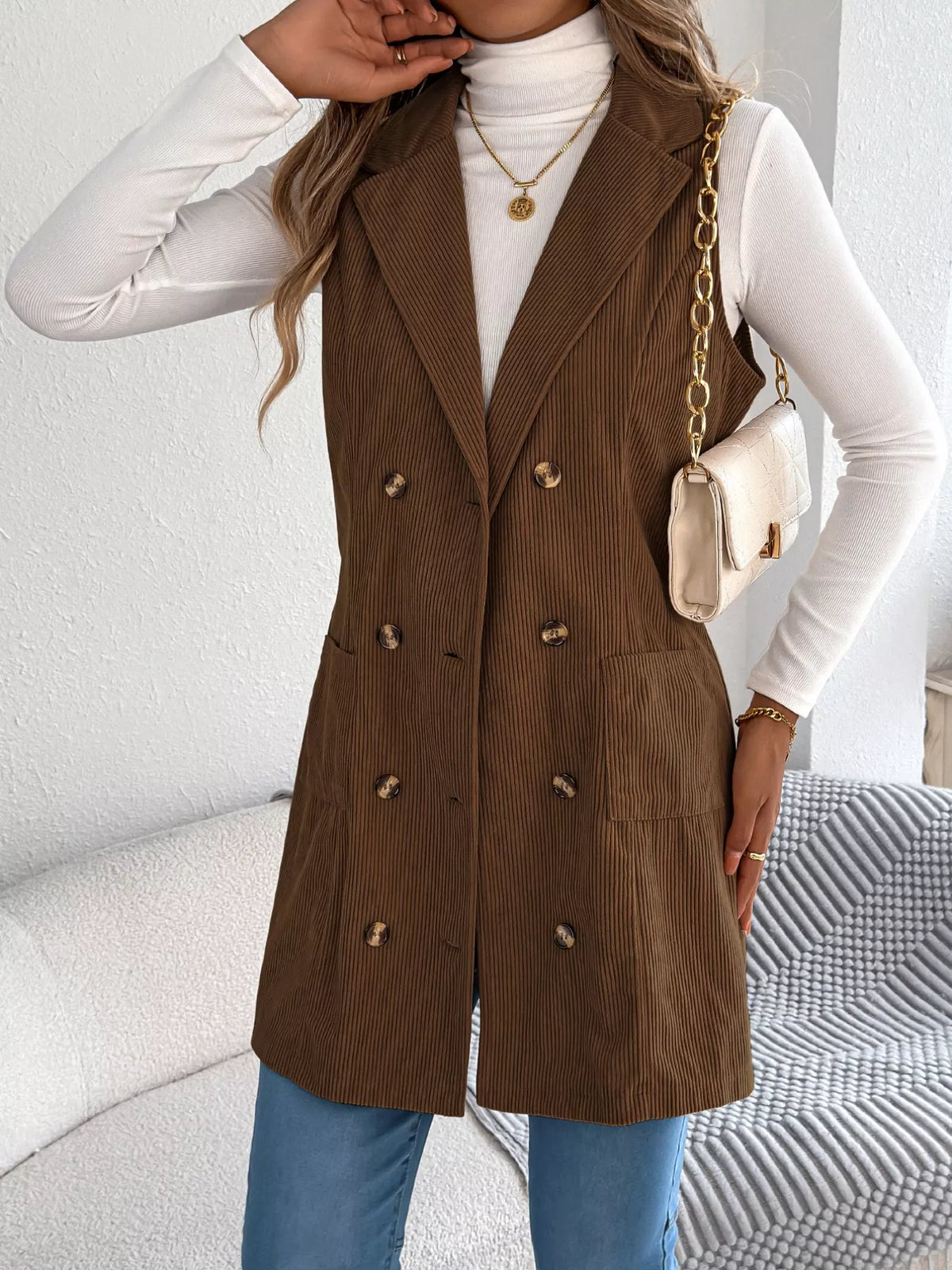 Double-Breasted Long Vest Coat - Lilixa.store