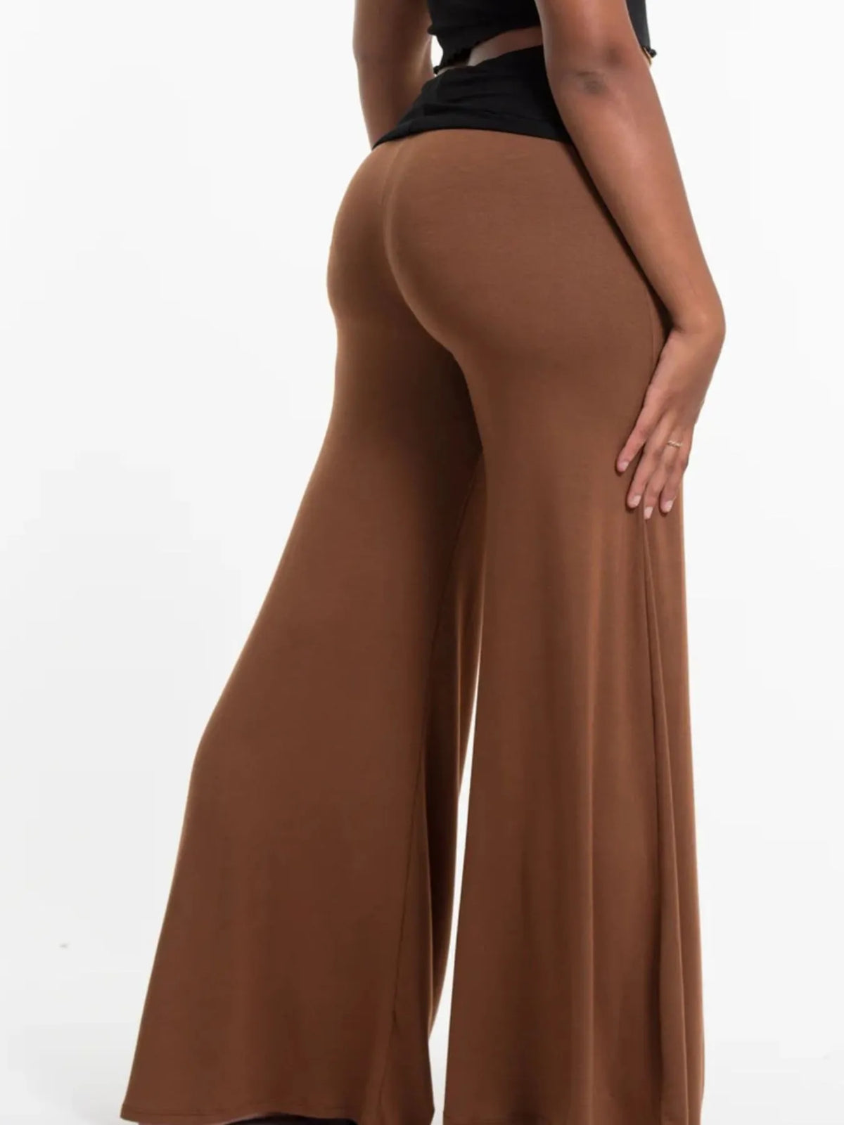 High Waisted Wide Leg Yoga Pants with Contrast Waistband - Lilixa.store