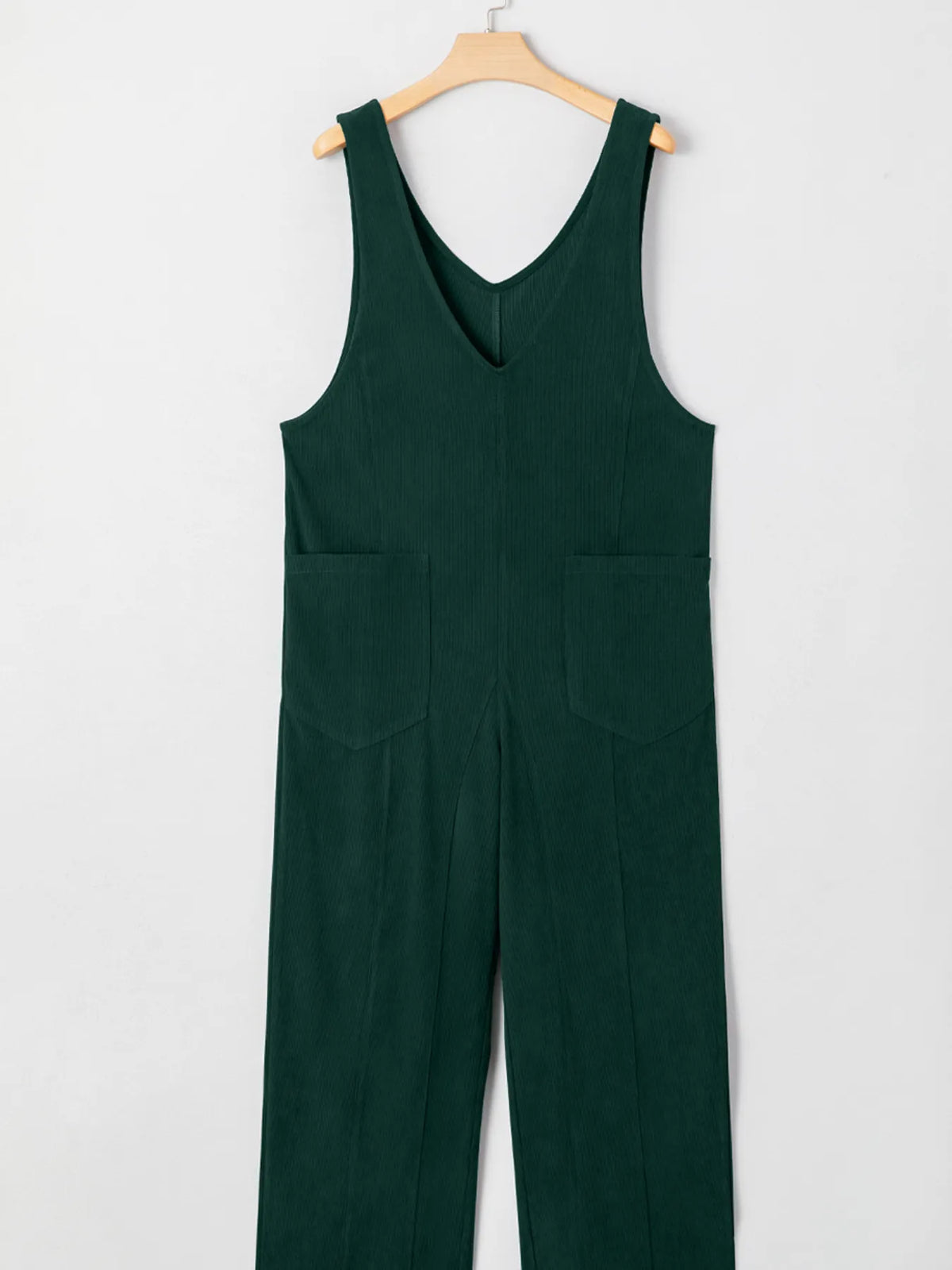 Corduroy V Neck Patched Pocket Sleeveless Jumpsuit - Lilixa.store