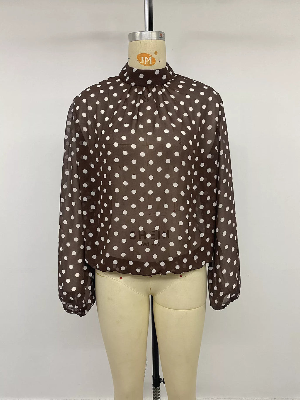 Polka Dot Mock Neck Long Sleeve Blouse - Lilixa.store