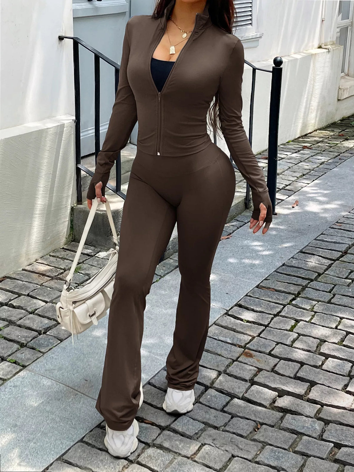 Zip Up Long Sleeve Outerwear and Pants Active Set - Lilixa.store