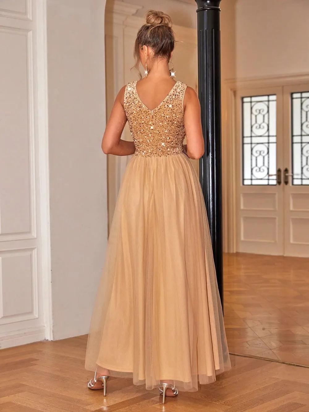 Sequin V-Neck Sleeveless Dress - Lilixa.store