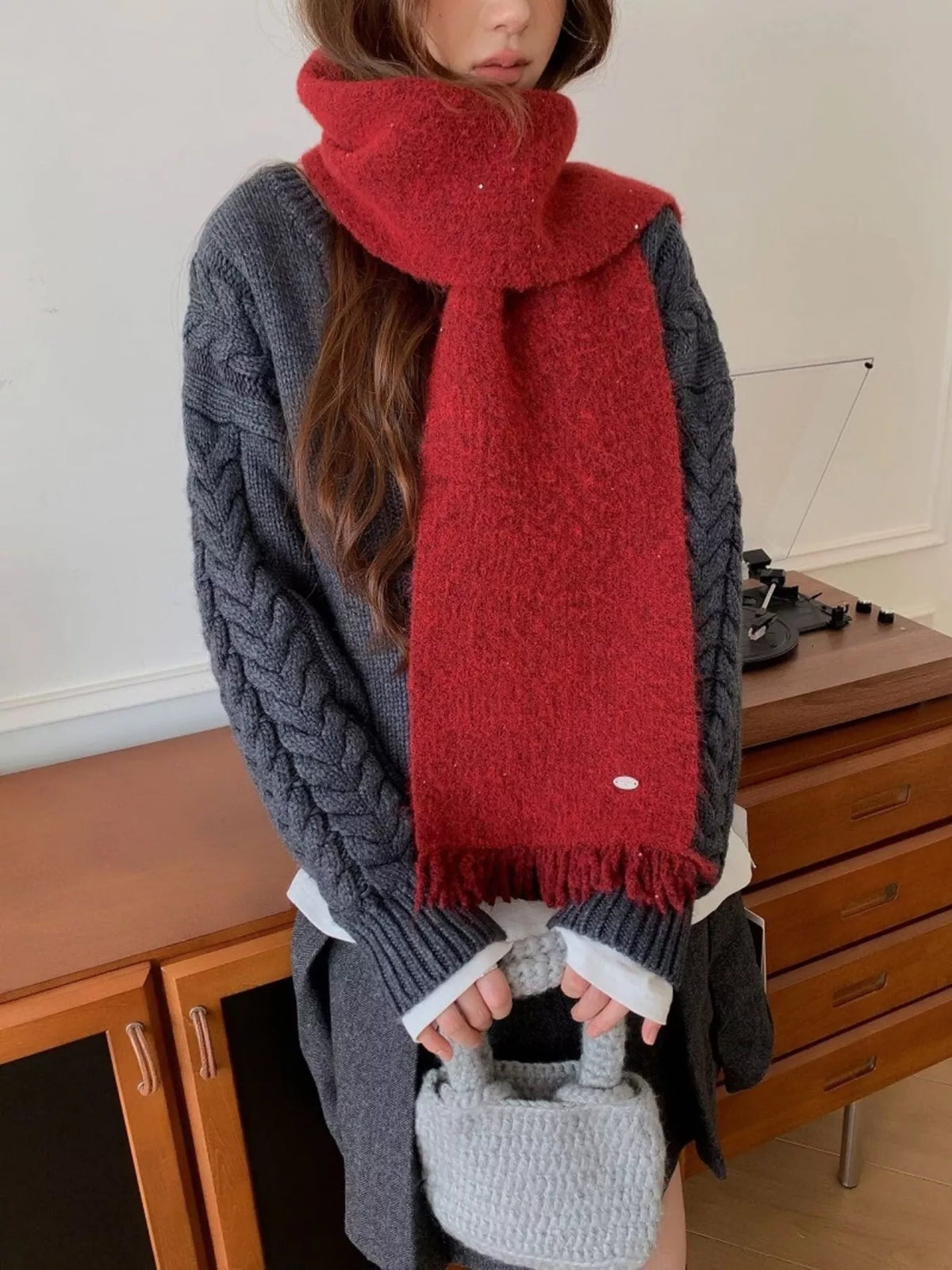 Fringe Hem Knitted Scarf - Lilixa.store