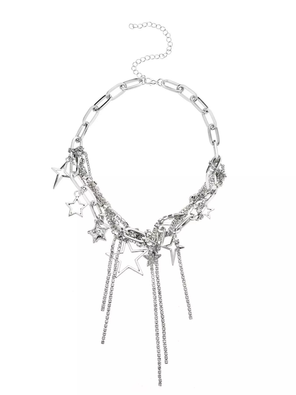 Chunky Chain Star Tassel Necklace in Silver, view 5