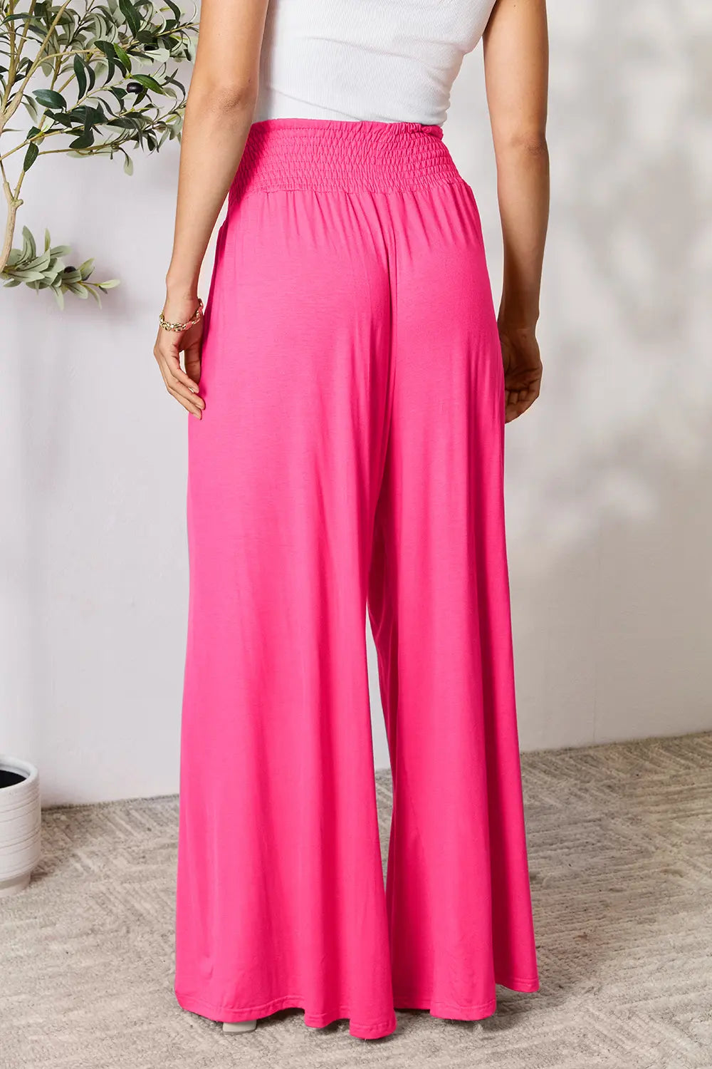 Basic Bae Full Size Smocked Wide Waistband Wide Leg Pants - Lilixa.store