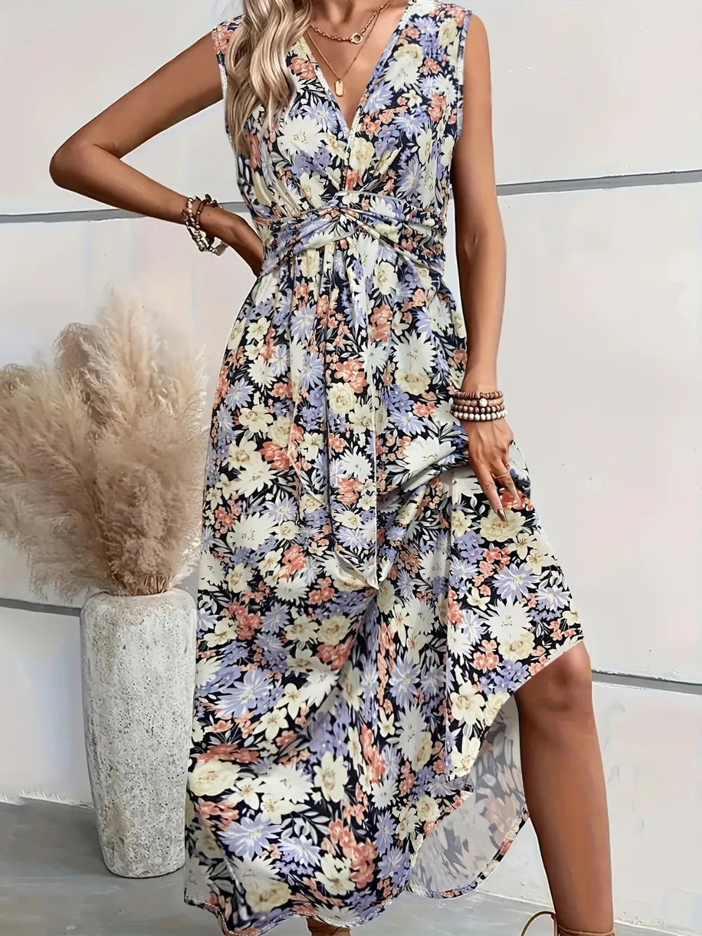 Floral Sleeveless Midi Dress - Lilixa.store