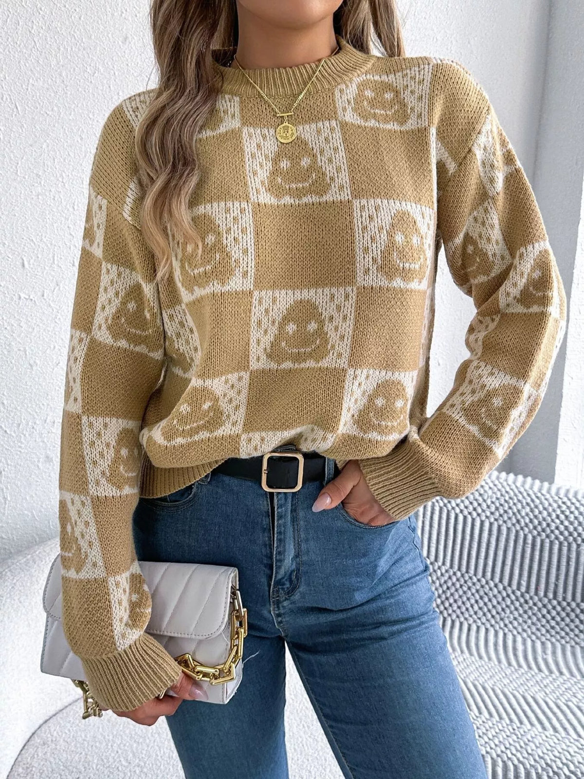 Checkerboard Halloween Graphic Sweater