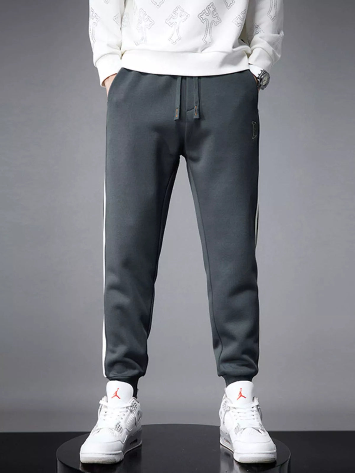 Men's Casual Striped Joggers in Dark Gray