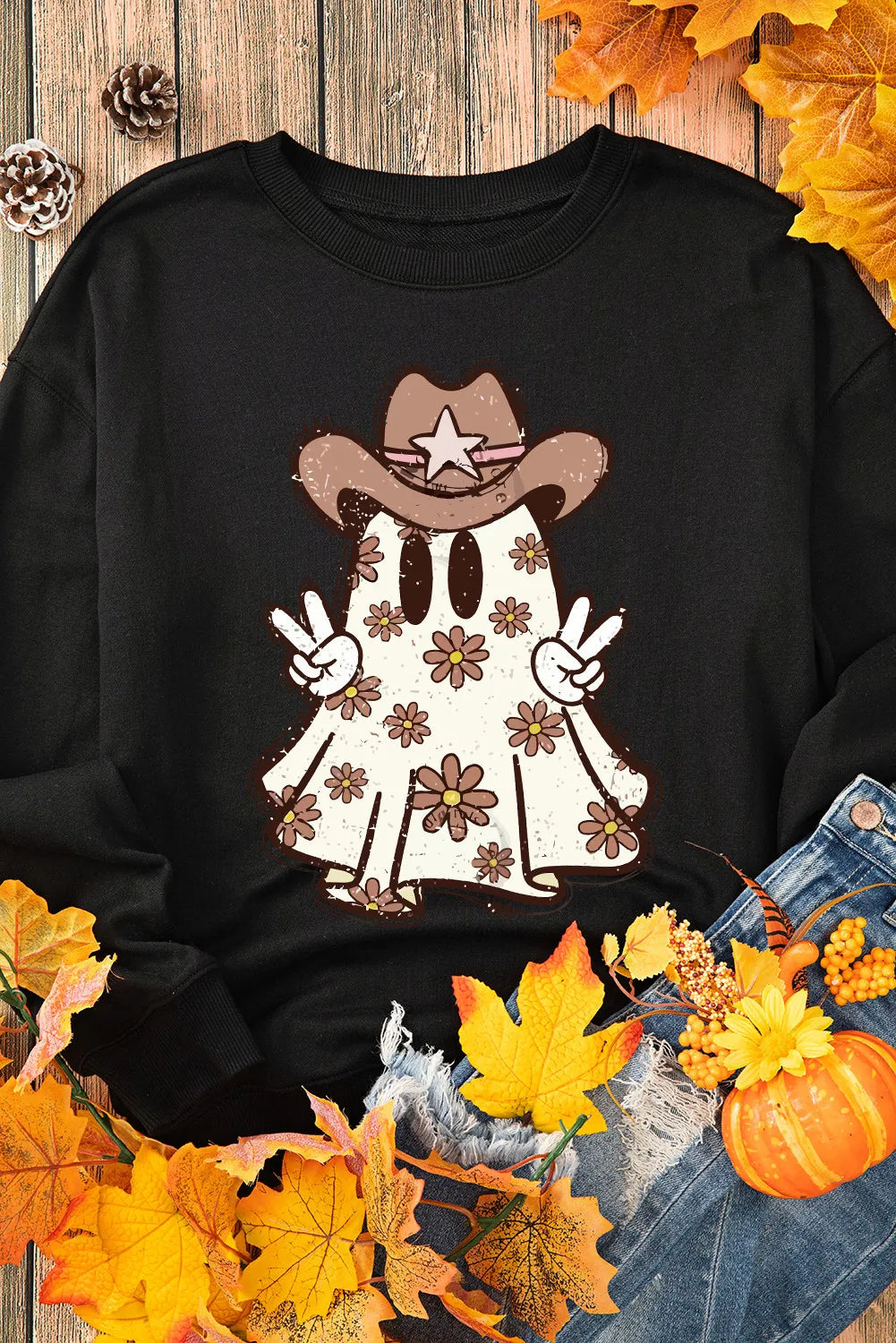 Ghost Round Neck Long Sleeve Sweatshirt - Lilixa.store