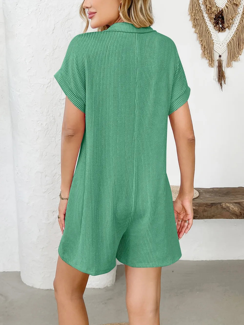 Button Detail Collared Neck Short Sleeve Romper - Lilixa.store
