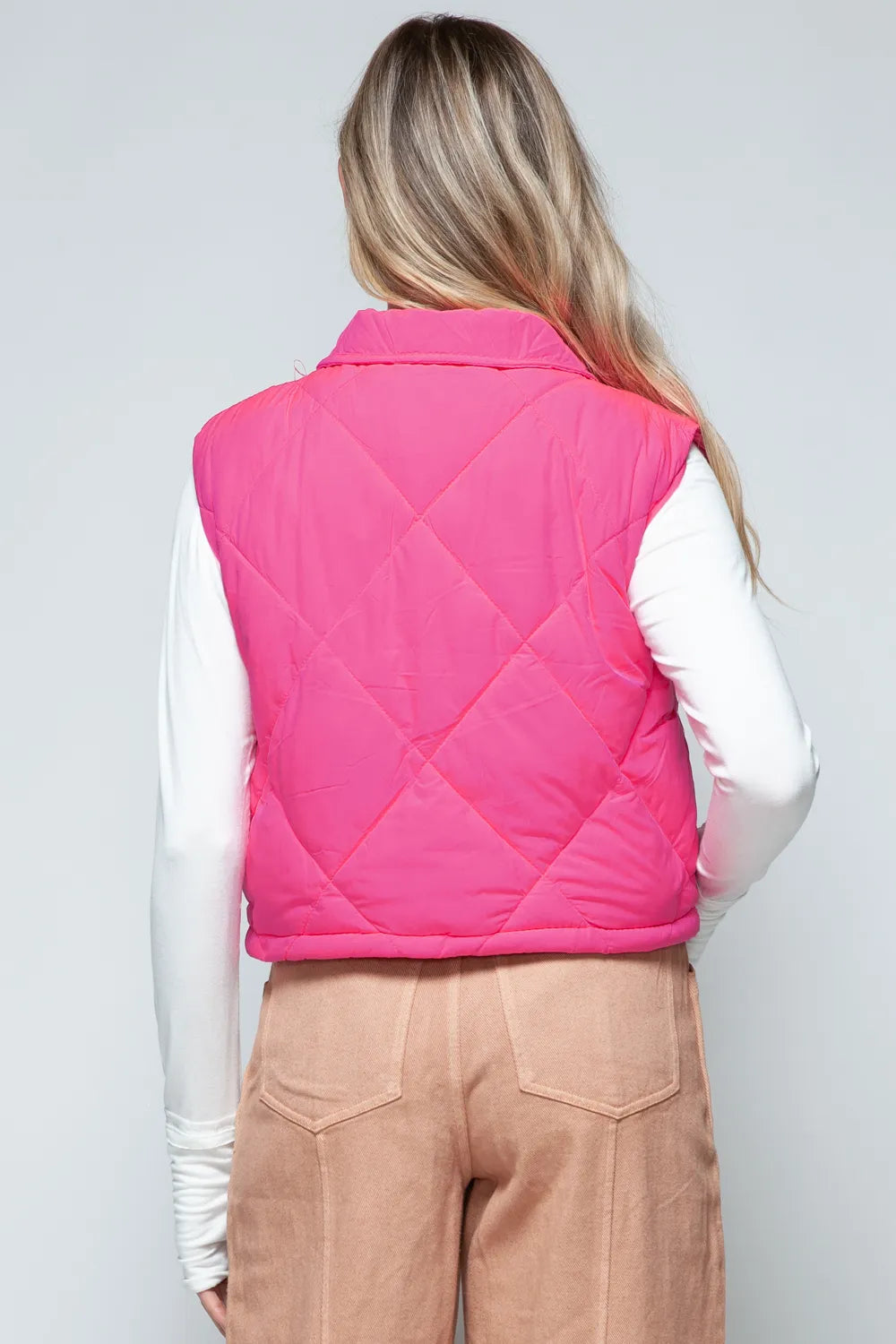 Snobbish Snap Down Quilted Crop Vest in Hot Pink, view 2