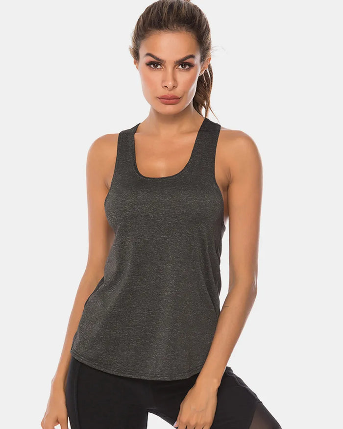 Full Size Scoop Neck Wide Strap Active Tank - Lilixa.store