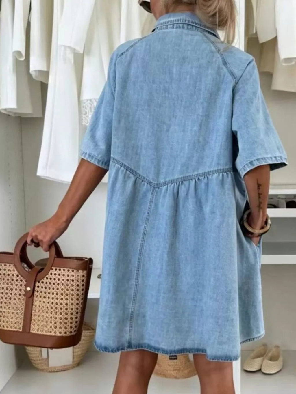Button Up Denim Shirt Dress - Lilixa.store