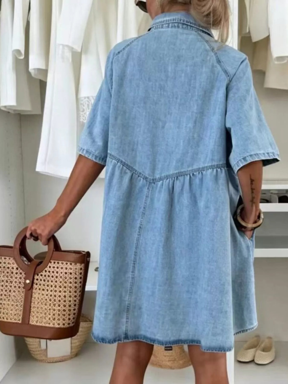 Button Up Denim Shirt Dress - Lilixa.store