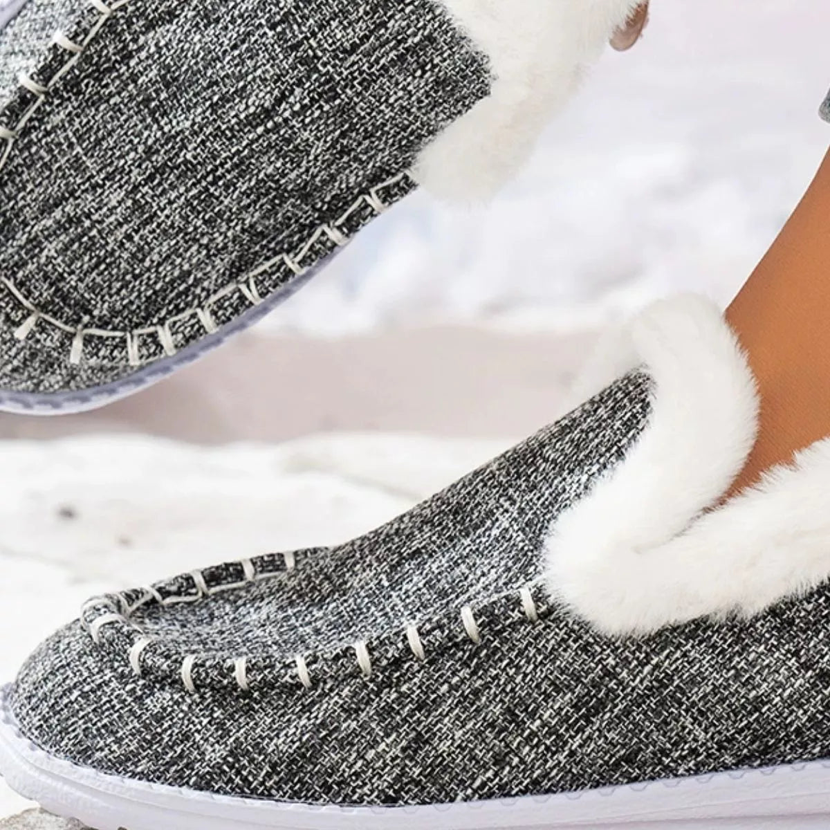 Faux Fur Lined Round Toe Shoes