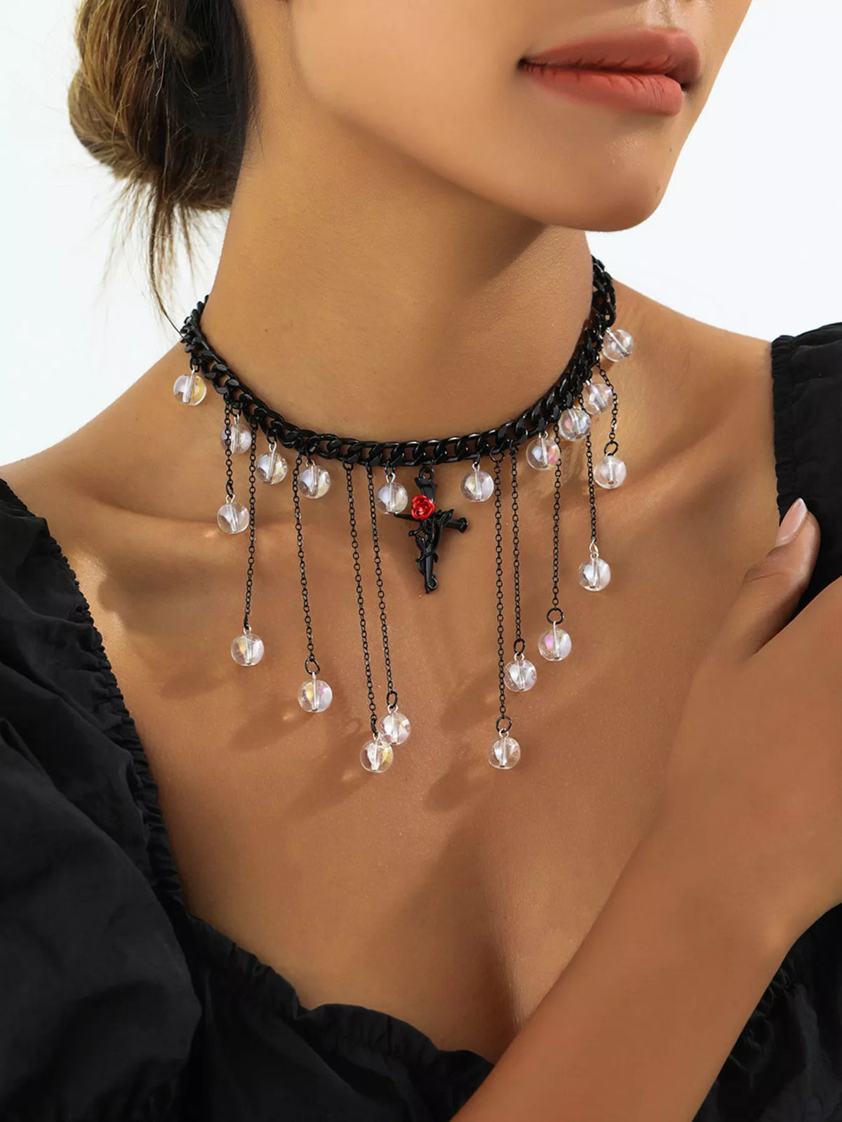 Gothic Rose Cross Dangle Necklace - Lilixa.store
