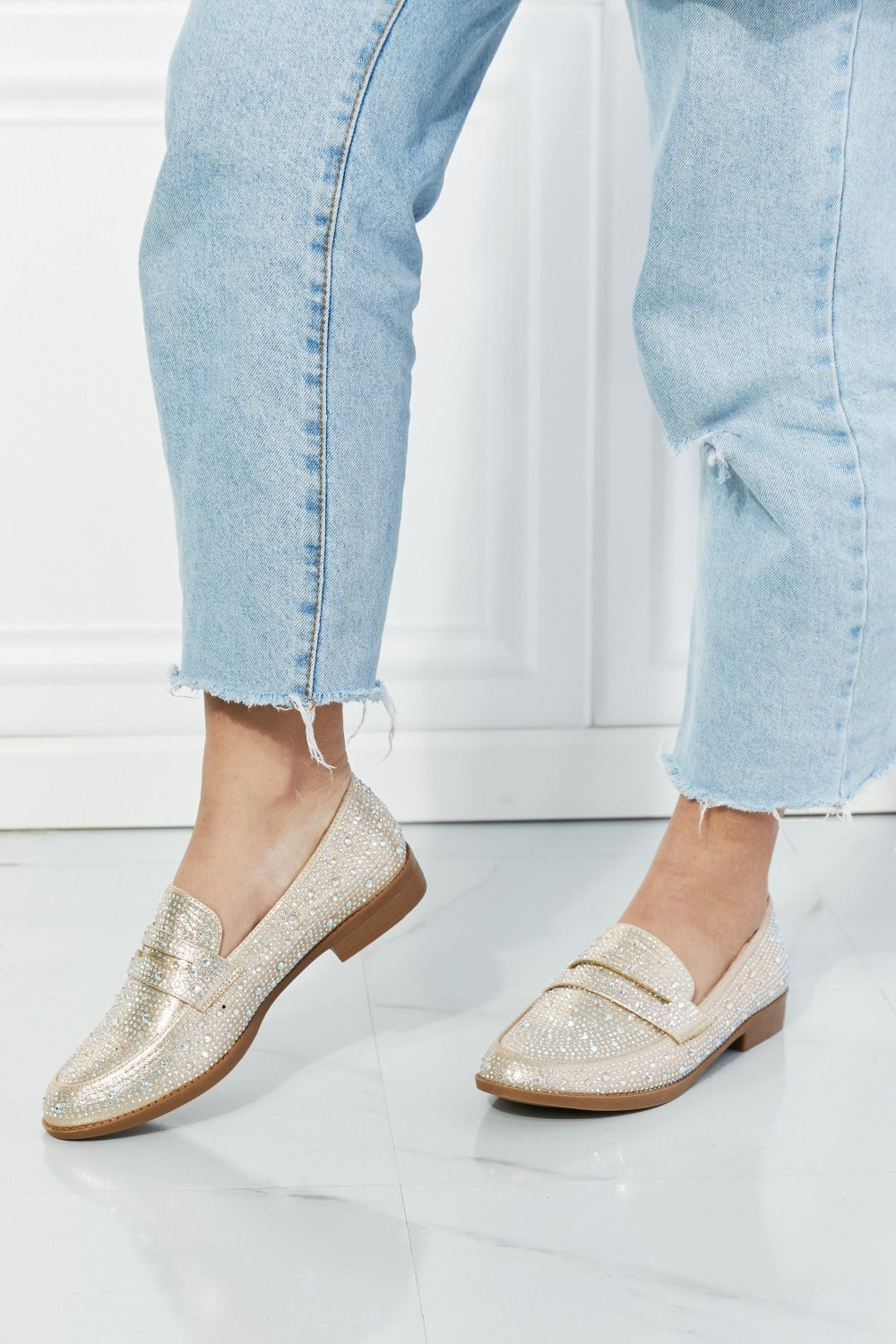 Forever Link Make It Shine Rhinestone Loafers in Champagne