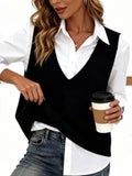 Full Size Chic V-Neck Sleeveless Knit Sweater Vest Plus Size - Lilixa.store