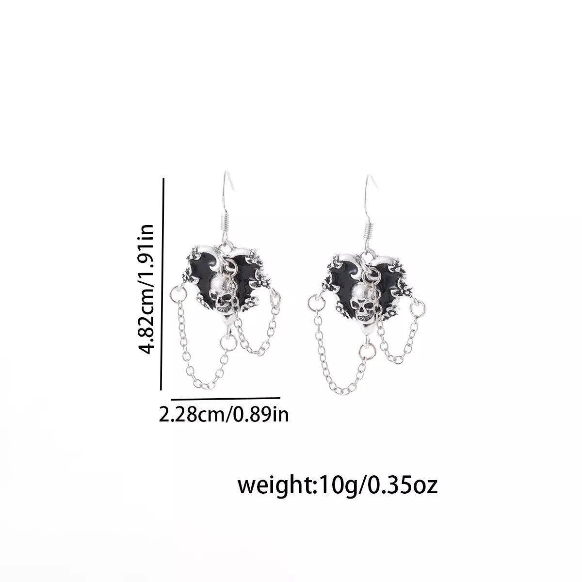 Halloween Alloy Heart Skull Earrings with Chain Detail - Lilixa.store