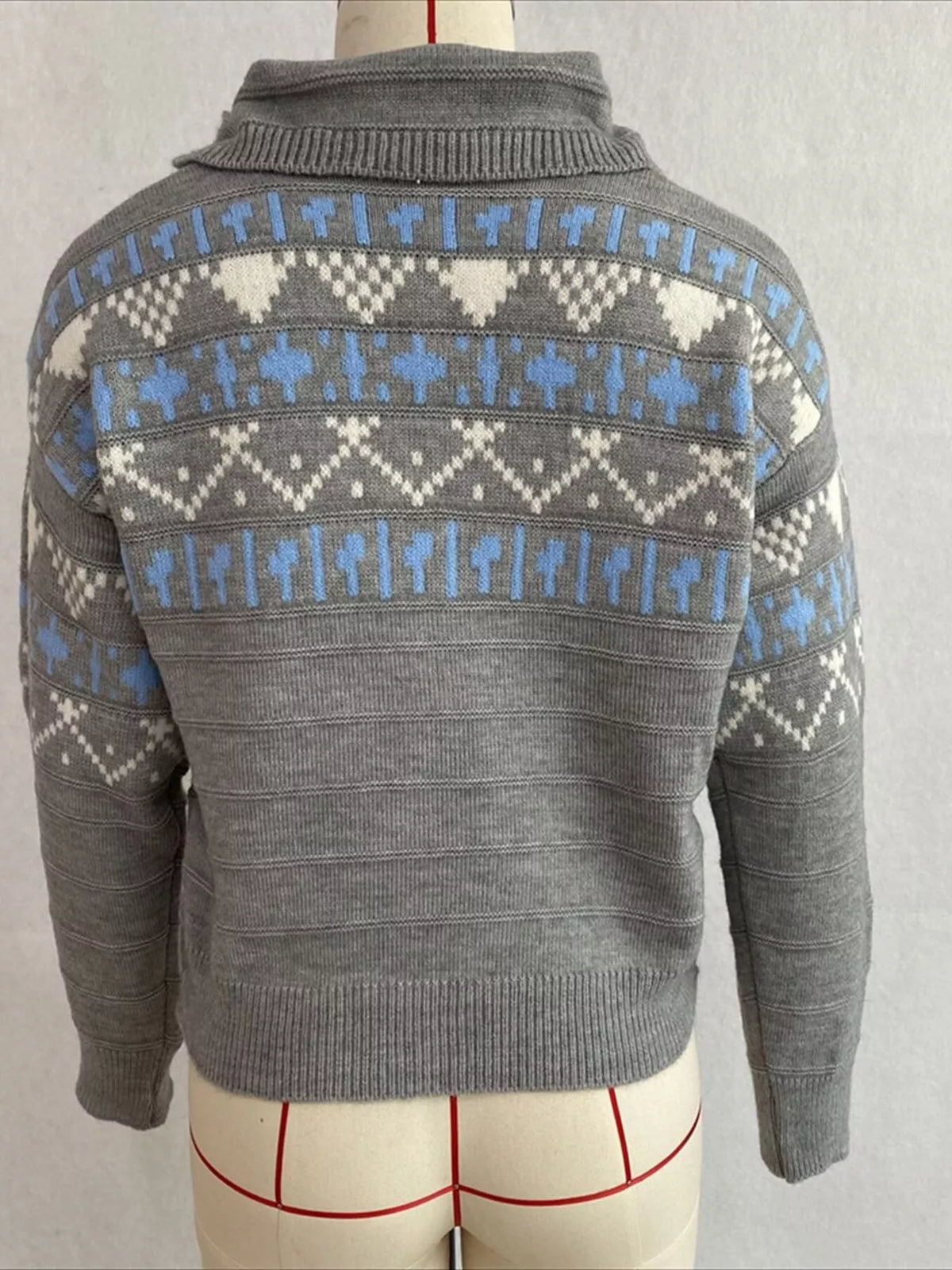 Vintage-Inspired Fair Isle Patterned Polo Sweater, view 18