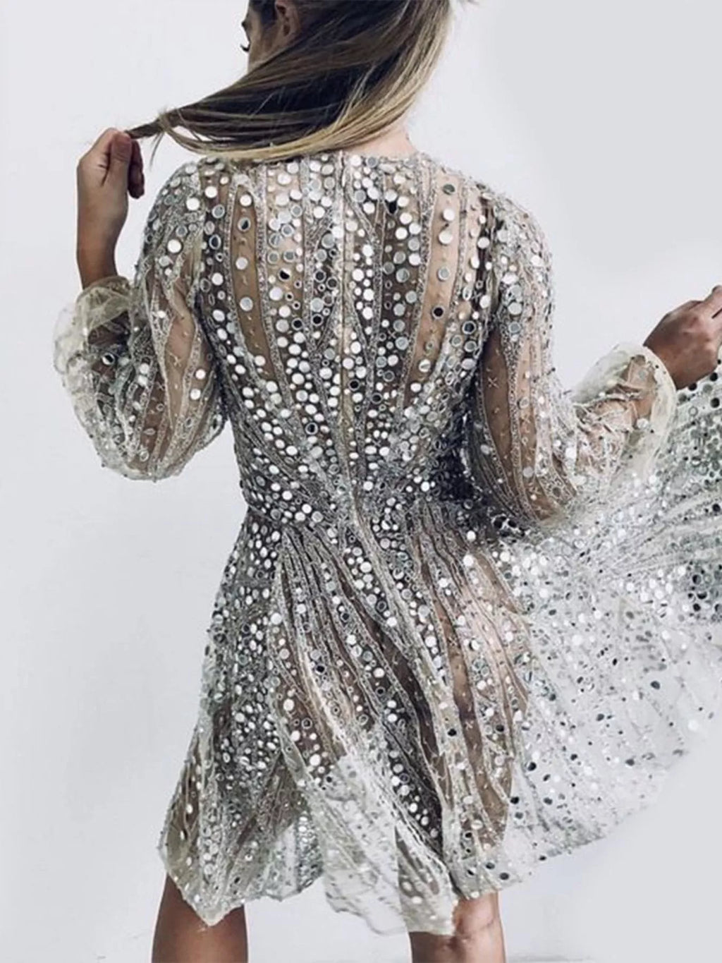 Sequin Deep V-Neck Mini Dress - Lilixa.store