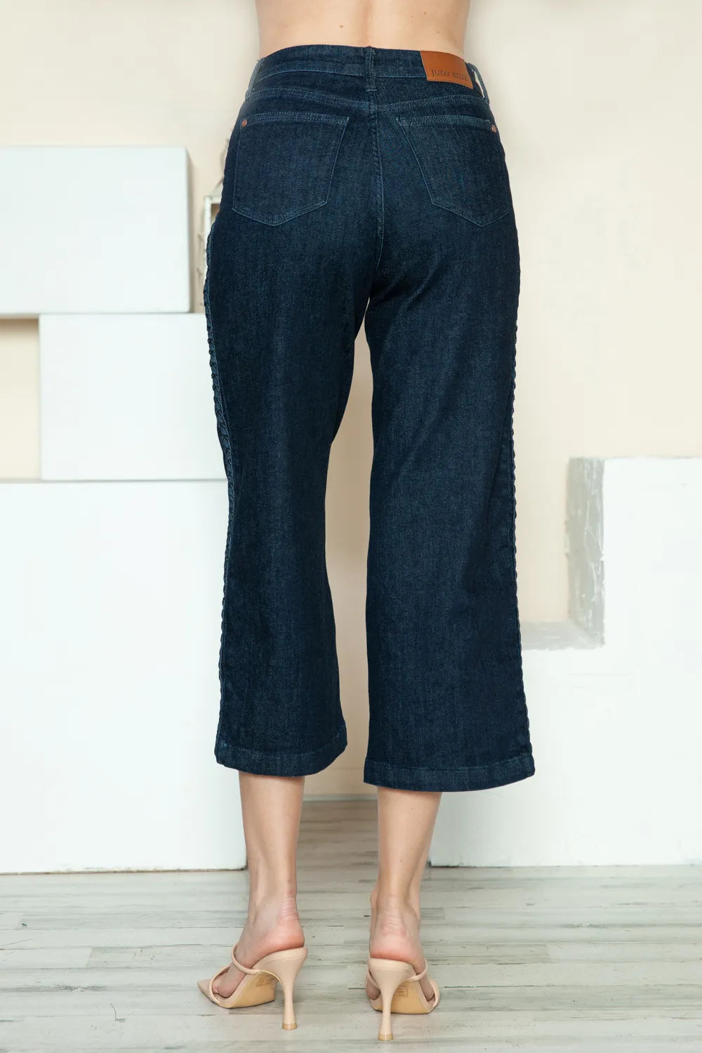 Judy Blue Full Size Side Seam Braid Detail Crop Wide Leg Jeans - Lilixa.store