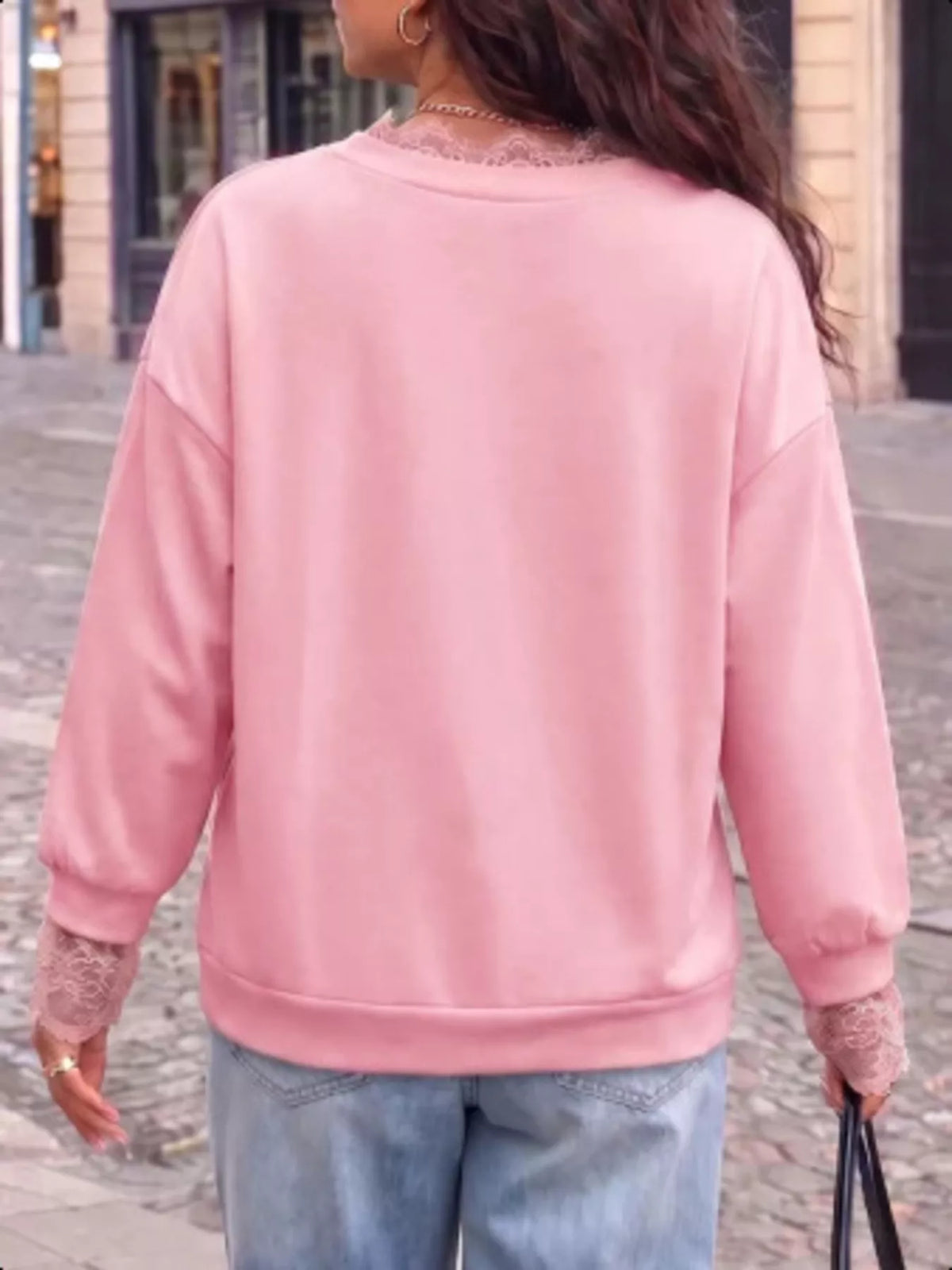 Lace Trim Split Sleeve Sweatshirt