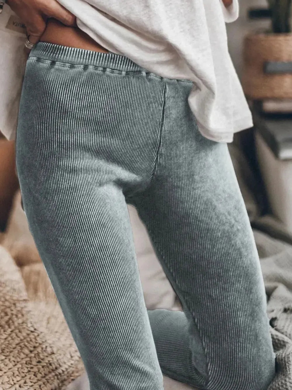 Ribbed Elastic Waist Leggings - Lilixa.store