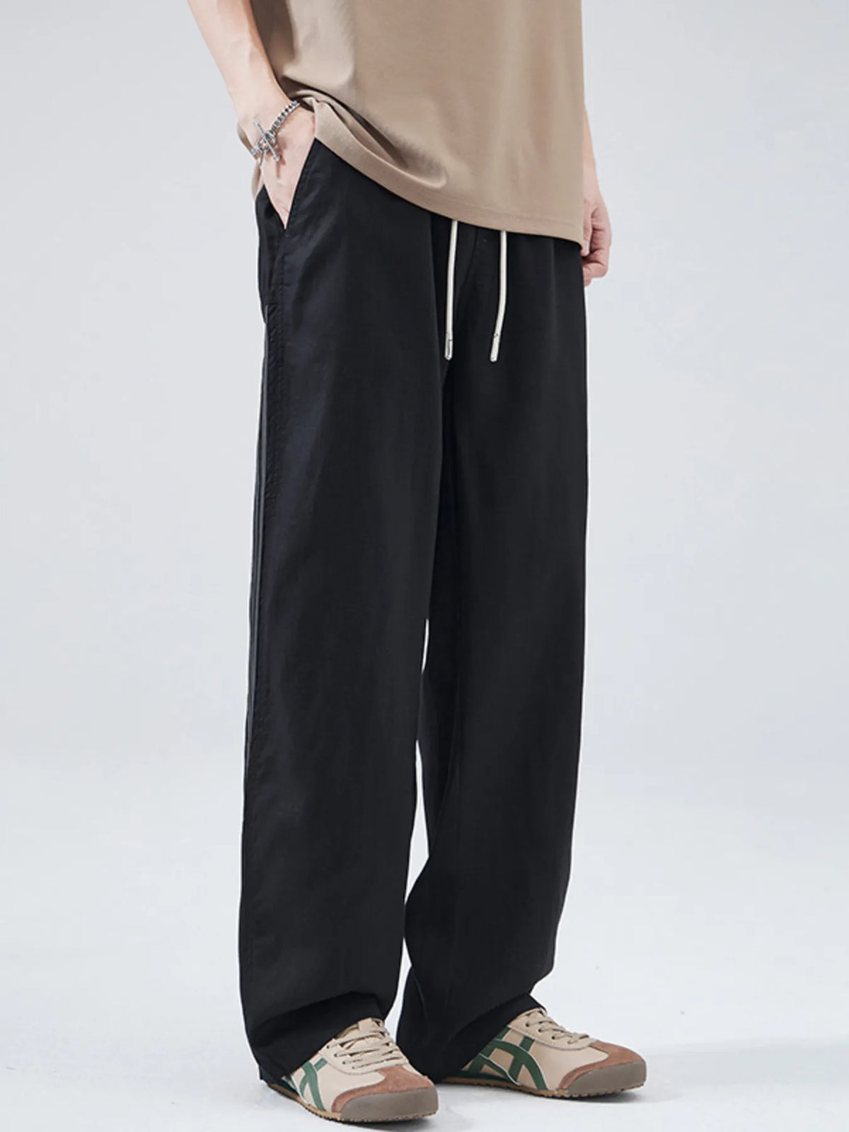 Men's Full Size Casual Loose-Fit Drawstring Pants Plus Size in Black