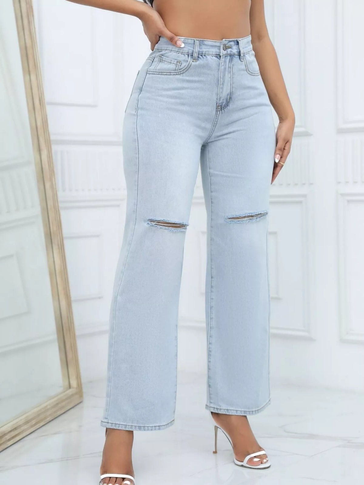 Distressed Wide-Leg Jeans - Lilixa.store