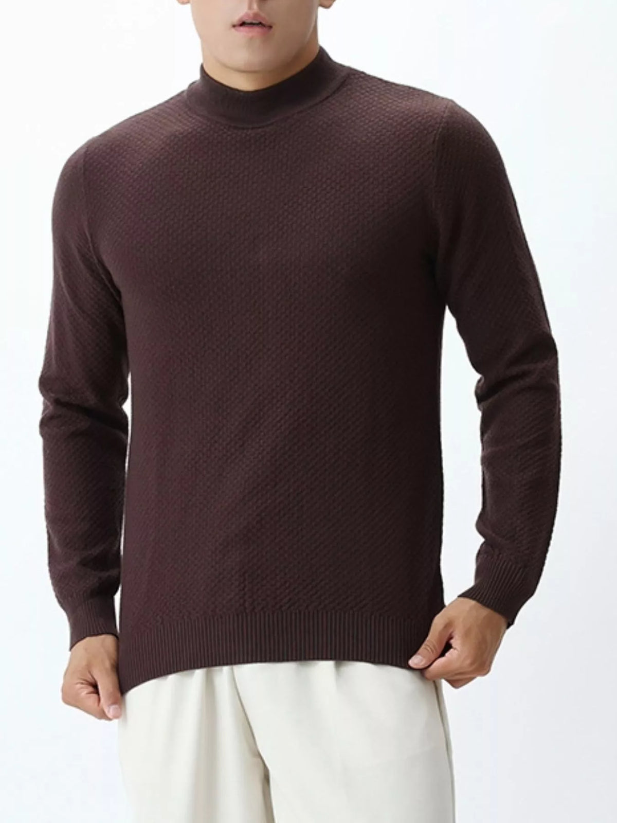 Men's Plus Size Textured Mock Neck Knit Top - Lilixa.store