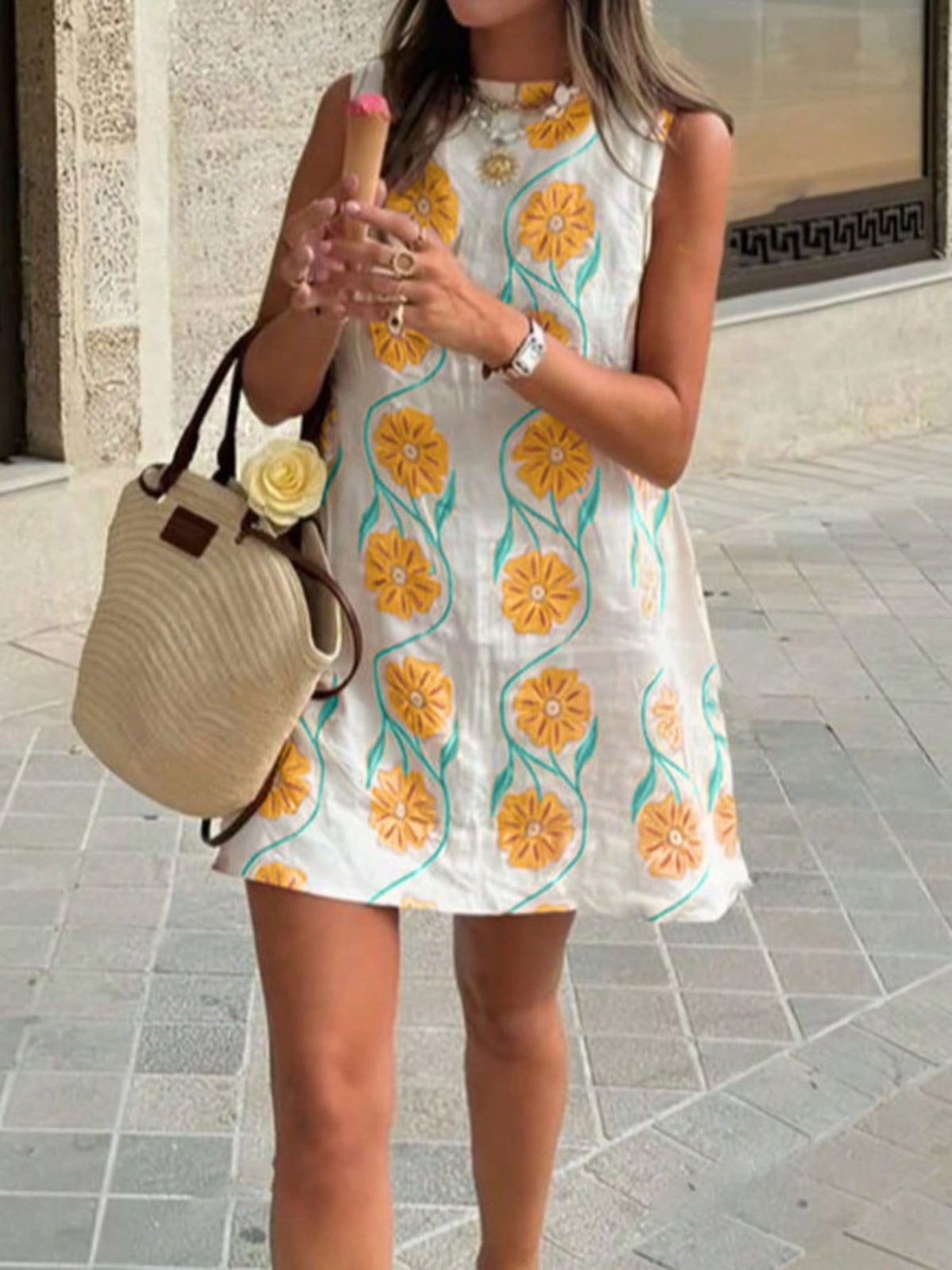 Floral Pattern Sleeveless Mini Dress - Lilixa.store