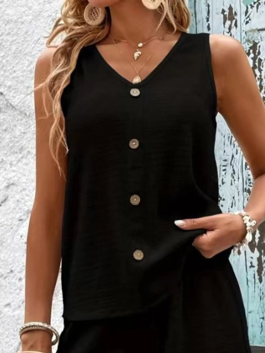 V-Neck Tank Top and Shorts Set - Lilixa.store