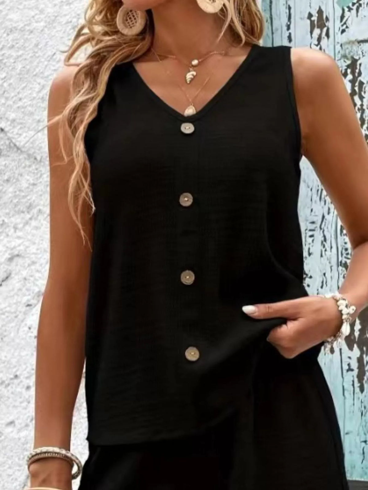 V-Neck Tank Top and Shorts Set - Lilixa.store