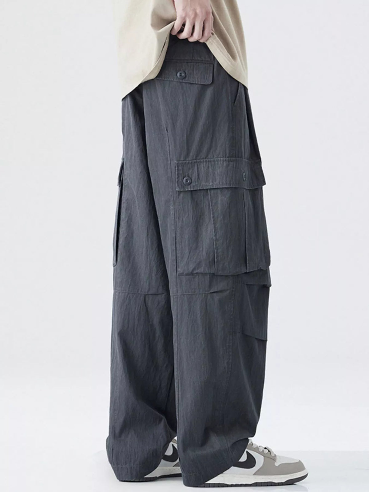 Men's Drawstring Wide Leg Cargo Pants, view 8