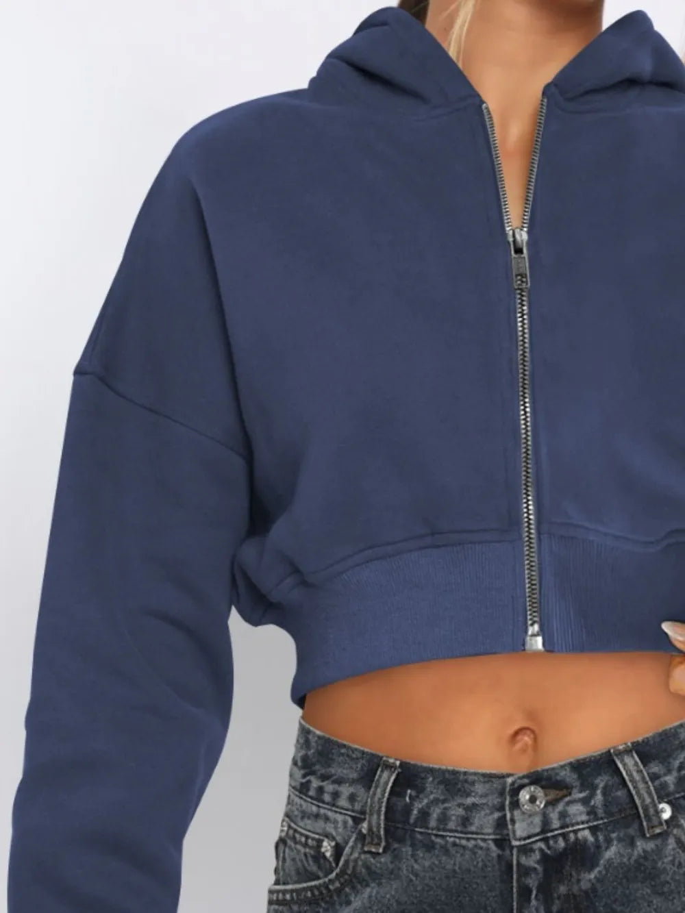 Zip Up Long Sleeve Hooded Cropped Jacket, view 6