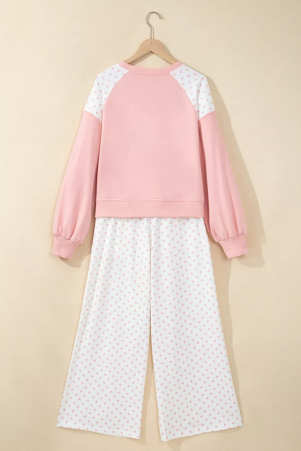 Polka Dot Cropped Sweatshirt and Wide-Leg Pants Set - Lilixa.store