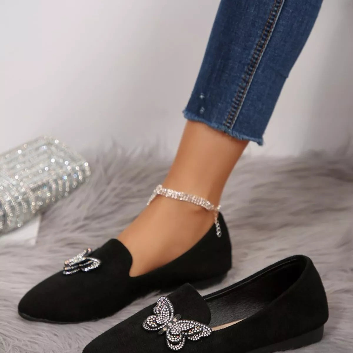Butterfly Decor Slip-Ons in Black, view 8