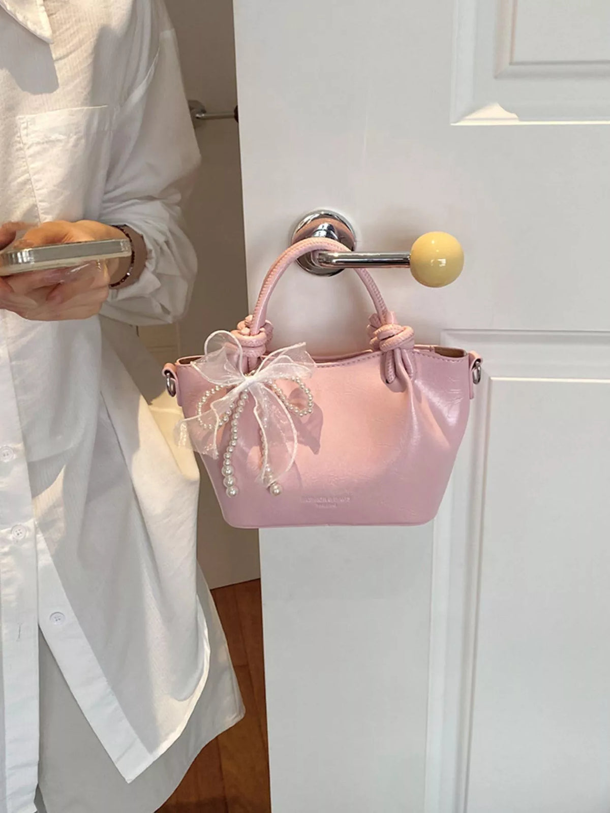 Bowknot Pearl Decor Crossbody Bag